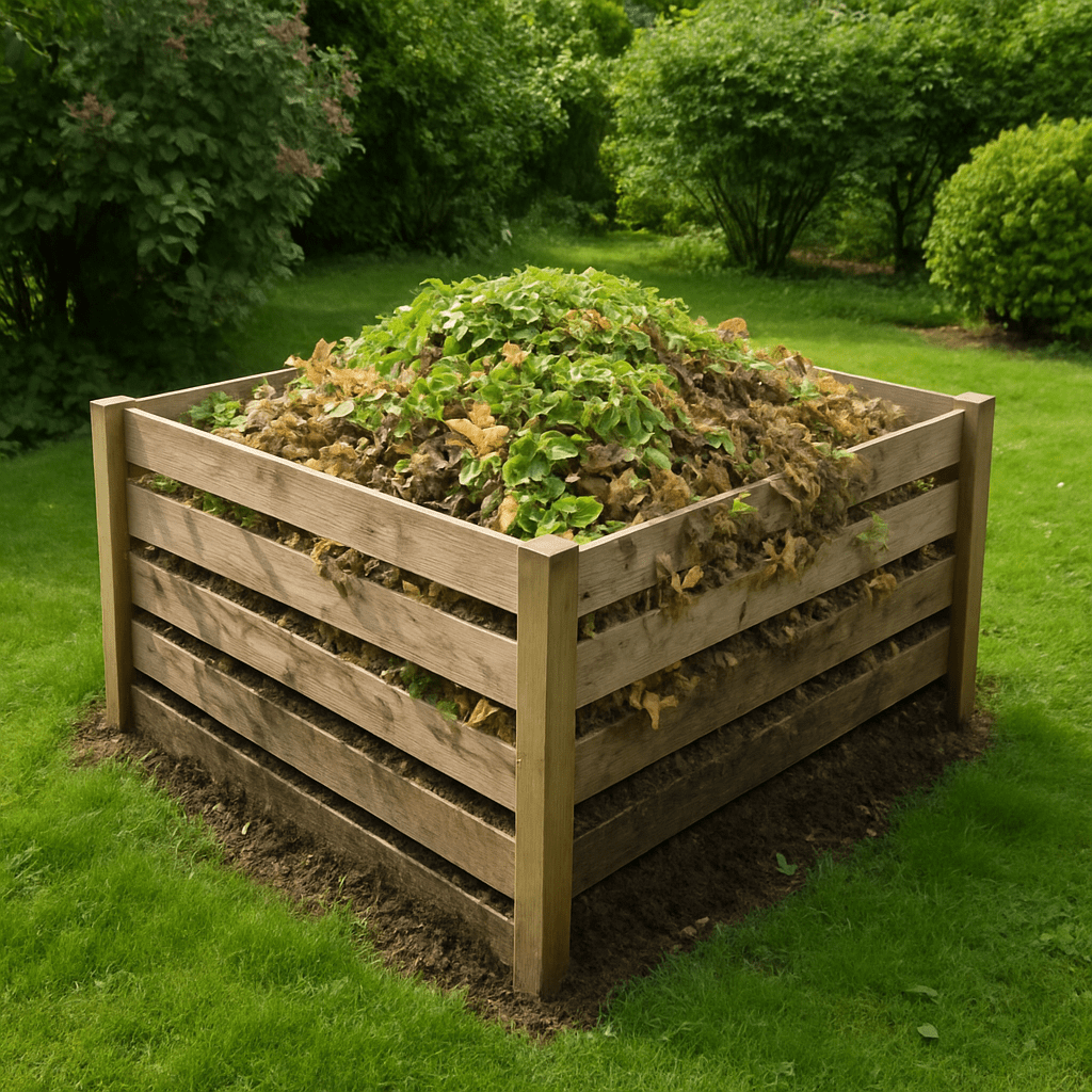Gut gepflegter Komposthaufen im eigenen Garten