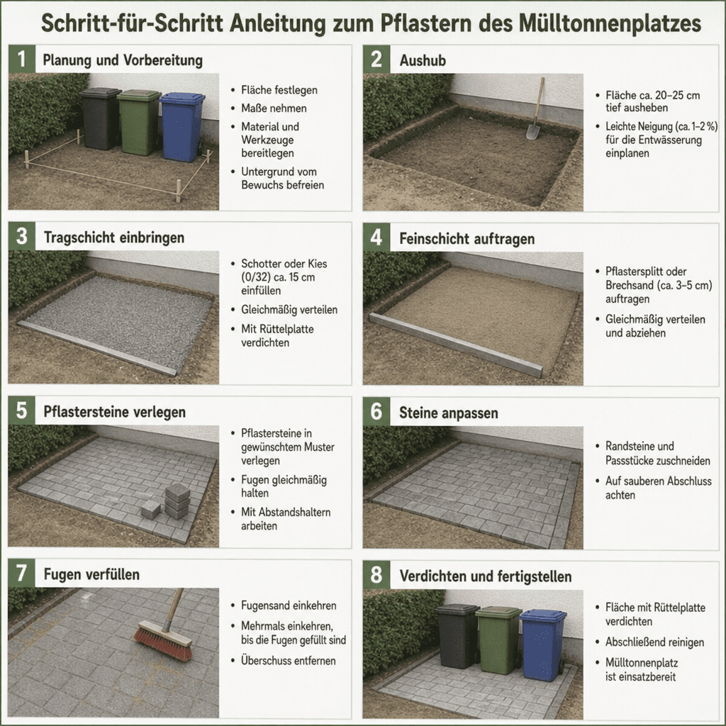 Schritt-für-Schritt Anleitung zum Pflastern des Mülltonnenplatzes