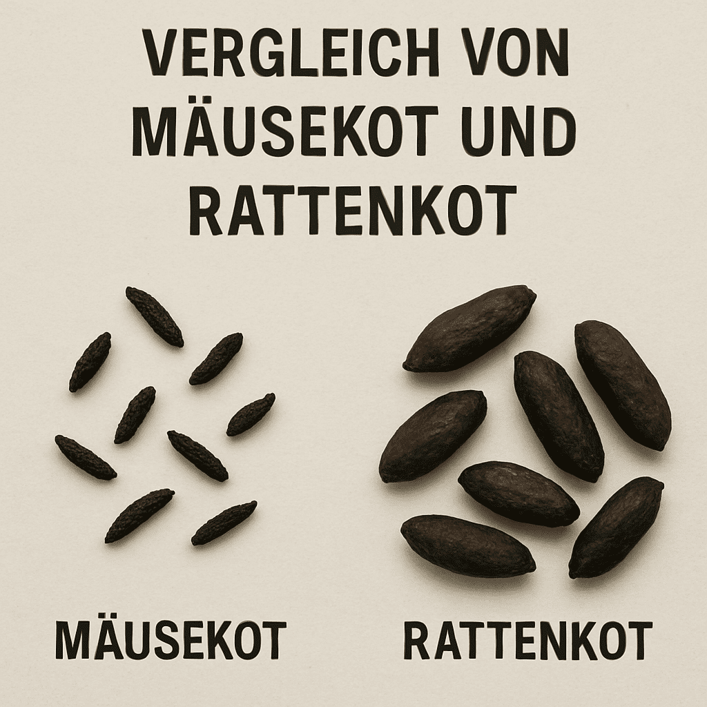 Vergleich von Mäusekot und Rattenkot auf einem neutralen Hintergrund zur Identifizierung