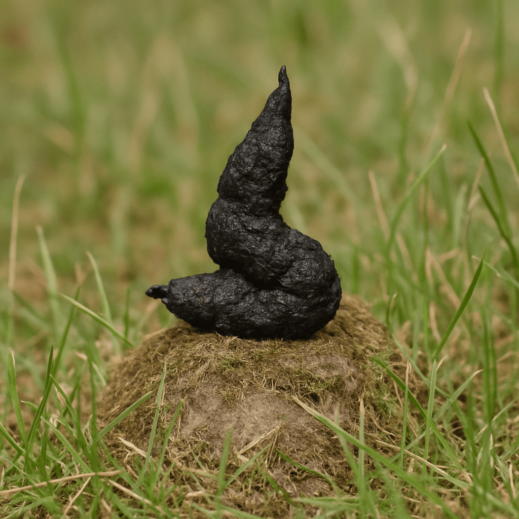 Fuchskot auf einer leichten Erhöhung im Gras, typisch für eine Reviermarkierung